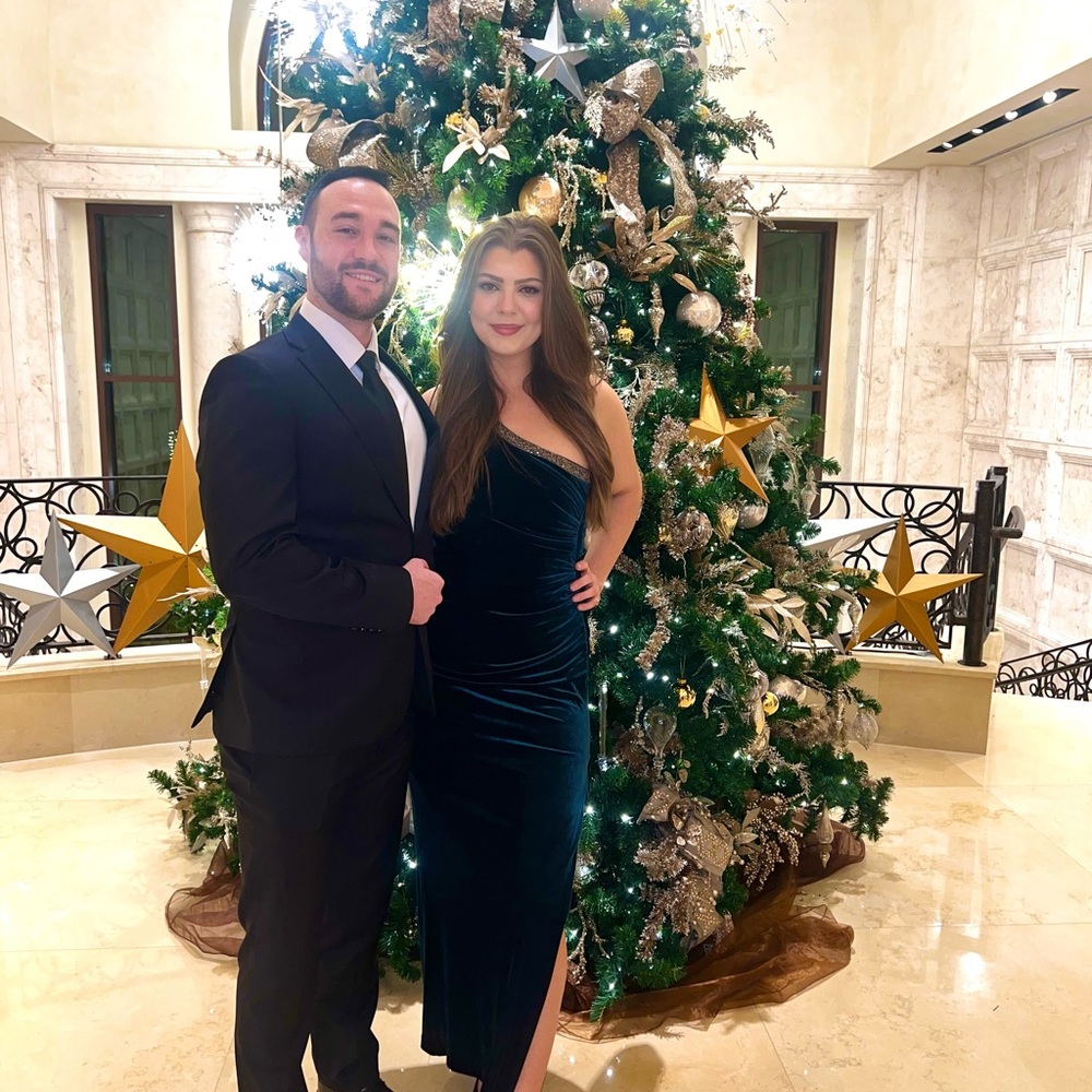 Adrianna Papell Teal Dress with Silver Details